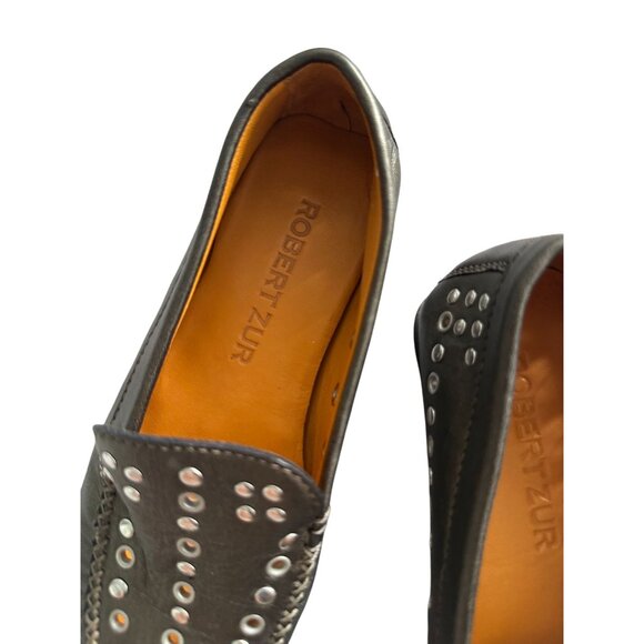 ROBERT ZUR Pewter Silver Metallic Leather Studded Flats Loafers Size 5.5 - Picture 8 of 11